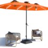 15ft Patio Umbrella with Solar Lights, Large Double Umbrella Outdoor, Rectangle 180”x106” Umbrellas with 156 PCS LED Lights and Crank Handle for Backyard Deck Pool Shade in Black(1.9′′ Pole)