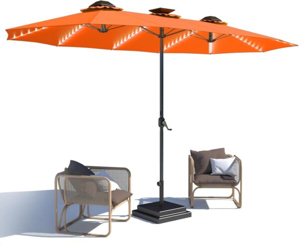bced6ff921eb4af8b32a9e063f3332e4 15ft Patio Umbrella with Solar Lights, Large Double Umbrella Outdoor, Rectangle 180”x106” Umbrellas with 156 PCS LED Lights and Crank Handle for Backyard Deck Pool Shade in Black(1.9′′ Pole)
