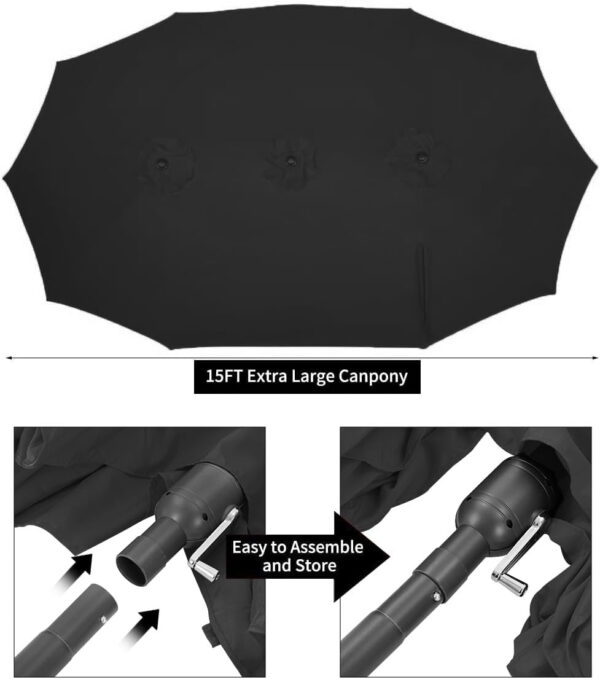 bcf32a19573b4487baebb45354e66bcc 15ft Patio Umbrella with Solar Lights, Large Double Umbrella Outdoor, Rectangle 180”x106” Umbrellas with 156 PCS LED Lights and Crank Handle for Backyard Deck Pool Shade in Black(1.9′′ Pole)
