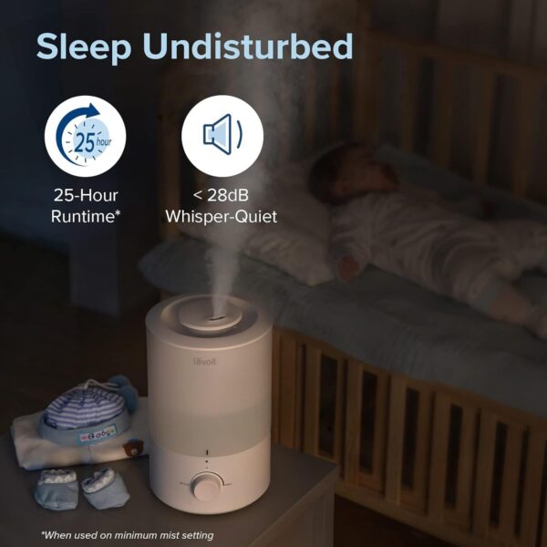 Humidifiers for Bedroom Baby, Sprout Evaporative with Dual Filters for Air & Water, Separate Sensor, Adjustable No Blue Nightlight, Auto Dry, Smart Control & Alexa, Auto Mode, 3.8L Tank for 36H
