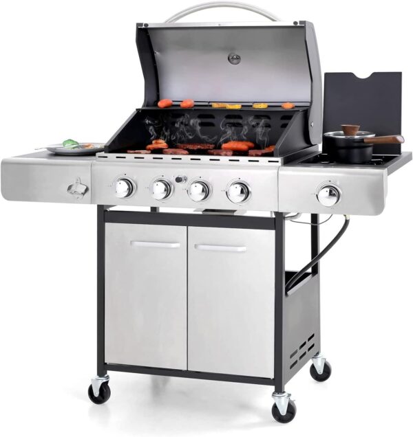 Burner Gas grill with side burner and enameled cast iron grille 42,000BTU outdoor cooking stainless steel propane grill Garden grill