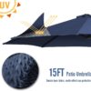 15ft Patio Umbrella with Solar Lights, Large Double Umbrella Outdoor, Rectangle 180”x106” Umbrellas with 156 PCS LED Lights and Crank Handle for Backyard Deck Pool Shade in Black(1.9′′ Pole)