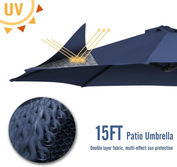 bd664b0ecc974d0883f17ba1f3967d45 15ft Patio Umbrella with Solar Lights, Large Double Umbrella Outdoor, Rectangle 180”x106” Umbrellas with 156 PCS LED Lights and Crank Handle for Backyard Deck Pool Shade in Black(1.9′′ Pole)