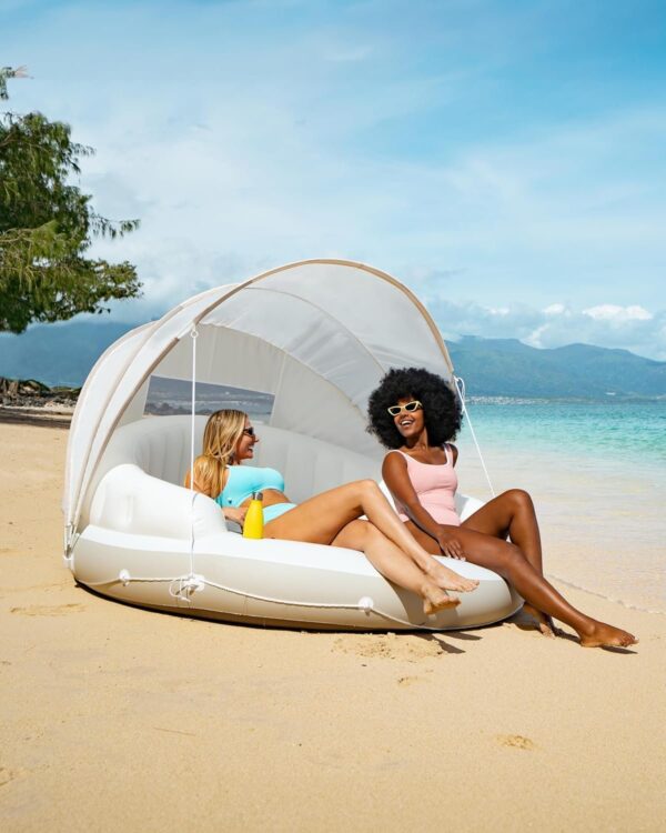 bd8b53986bd94cd0bb594fd8c9b2a287 INTEX 58292EP Canopy Island Inflatable Pool Float: Comfortable Lounge Surface – Built-In Cup Holders – Detachable Sunshade – 440lb Max Weight Capacity – 78.5′′ x 59′′