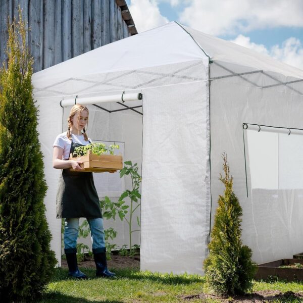 bdd05072f74a49cdbbf11b76a14eadee EAGLE PEAK 6×4 Portable Walk-in Greenhouse, Pop-up Indoor Outdoor Garden Green House, Zippered Door and Windows, PE Cover, White