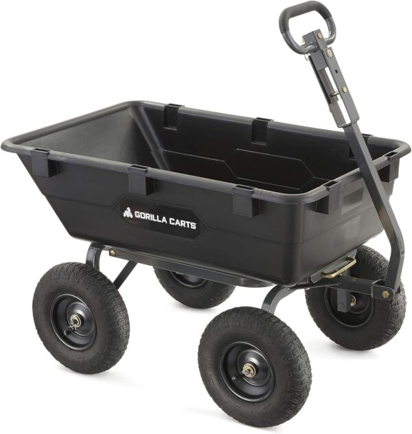 be09a418fd5b464590e729a8f1885c21 Heavy Duty Poly Utility Dump Wagon Garden Cart w/Pneumatic Tires, 6 Cu Ft – 1200 lb Capacity Outdoor Wheelbarrow for Yard, Landscaping & Gardening, Lawn Tractor or ATV Towable-Gorilla Carts