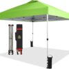 CROWN SHADES 10×10 Pop Up Canopy – Beach Tent with One Push Setup – Easy Outdoor Sun Shade for Events, Parties, Camping – Gazebo with STO-N-Go Cover Bag, Silver Coated Top, White