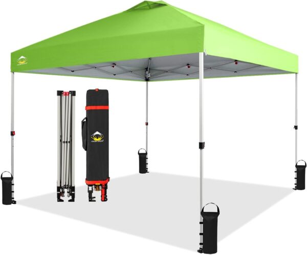 CROWN SHADES 10×10 Pop Up Canopy – Beach Tent with One Push Setup – Easy Outdoor Sun Shade for Events, Parties, Camping – Gazebo with STO-N-Go Cover Bag, Silver Coated Top, White