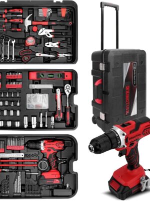 KINGTOOL Home Tool Set Kit – 286 PCS Home Auto Repair Tool Kit with Rolling Tool Box, Mechanic Tool Sets with 21V Max Cordless Power drill, Perfect for Homeowner, Diyer, Handyman