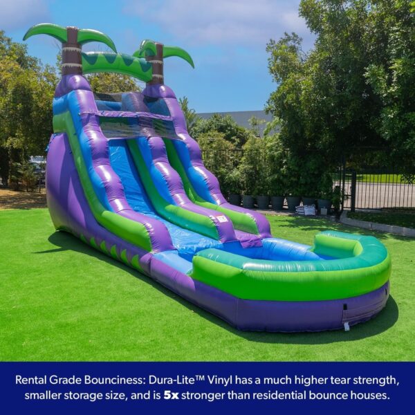 be81e6d1173d4bce90903169be9392bf HeroKiddo 16′ Purple Tropical Lightweight Premium Commercial Grade Water Slide Inflatable with Attached Pool for Kids and Adults (with Blower), Wet Dry Use, Summer Fun