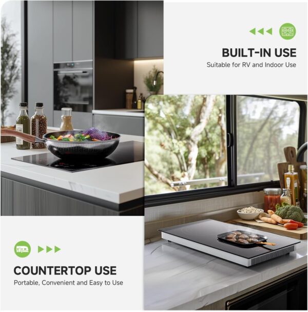Induction Cooktop 2 Burners, 12 Inch Bulit-in & Countertop Induction Stove with Plug 110V-120V, 9 Power Levels Electric Stove 1800W, Child Lock, Timer, Touch Control for Fast Cooking
