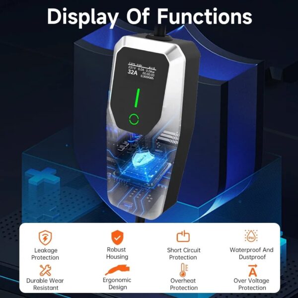 be88580435fa48af91b9b11da5e09ed9 32 Amp Level 1&2 Portable EV Charger ,26FT Cable NEMA 14-50 Plug for Electric Car Home Charging Station 7.68KW