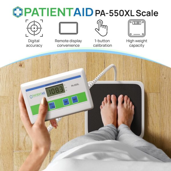 be8eea09f34f4d82b458d804156344a3 Medical Grade Floor Scale – Portable – Easy to Read Digital Display – Heavy Duty – Home, Hospital & Physician Use – Pound & Kilogram Settings – 12′′ x 12.5′′ Platform – 550 lb Limit by Patient Aid