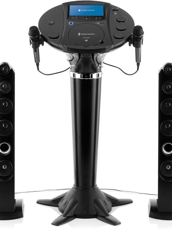 Portable WiFi Karaoke Machine for Adults – Black Pedestal with 7” Touchscreen, Built-In Speaker, Bluetooth, Recorder & 2 Wired Microphones
