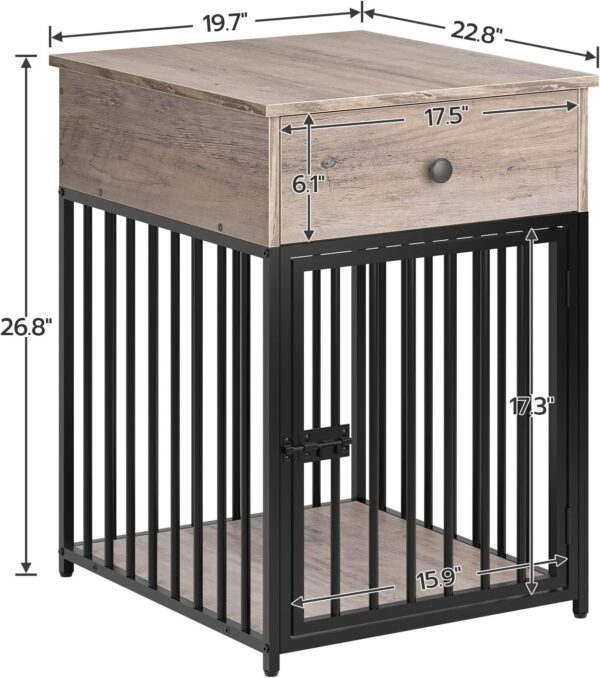 HOOBRO Dog Crate Furniture, Wooden Dog House, Decorative Dog Kennel with Drawer, Indoor Pet Crate End Table for Small Dog, Steel-Tube Puppy Cage, Chew-Proof, Rustic Brown and Black BF01GW03