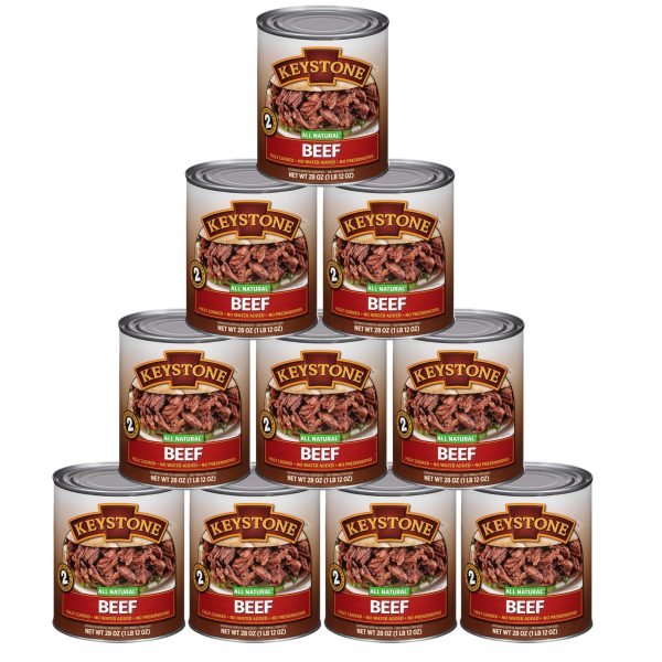 Keystone Meats All Natural Canned Beef 28 Ounce Long Term Shelf Life Emergency Survival Food Canned Meat, Pack of 10