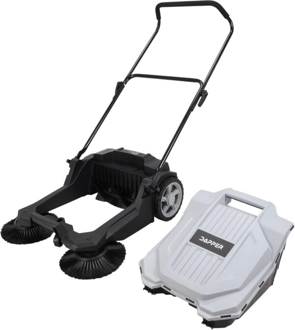 c00267f9cd8a43b1816e812af86699d1 Walk-Behind Outdoor Hand Push Floor Sweeper – 5.25 Gallon Capacity – 25.5′′ Sweeping Width – Sweeps up to 27,900 ft2 / Hour, Grey