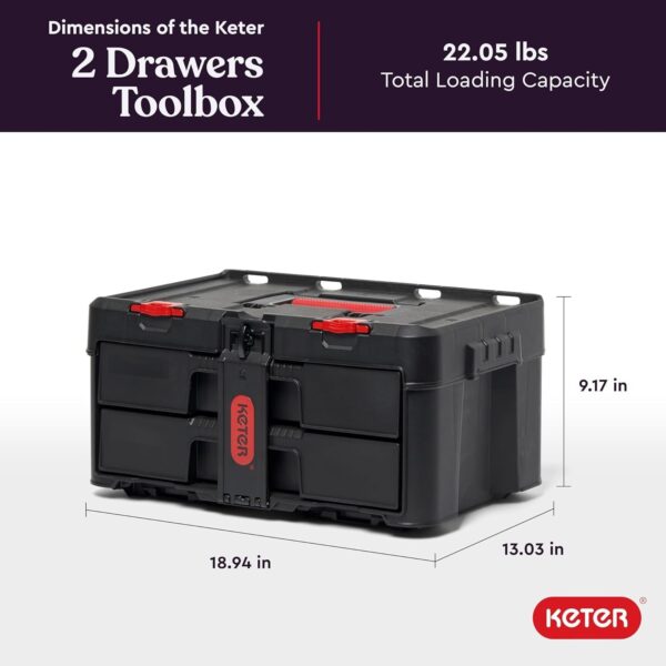 Keter Stack-n-Roll Modular Tools Organizer for Garage Storage and DIY, 3 Piece Resin Rolling Tool Box System for Small Parts