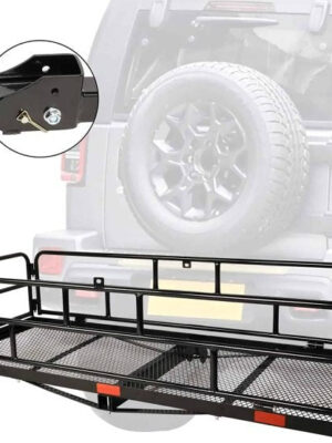 Folding Hitch Mount Cargo Carrier, 500lb Heavy Duty Capacity Rear Cargo Luggage Rack Basket for Car SUV Camping Traveling,60 X 24 X 14 , Black