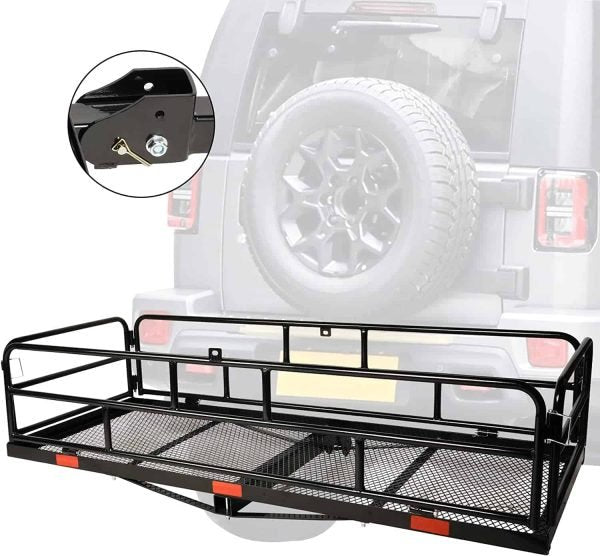 Folding Hitch Mount Cargo Carrier, 500lb Heavy Duty Capacity Rear Cargo Luggage Rack Basket for Car SUV Camping Traveling,60 X 24 X 14 , Black