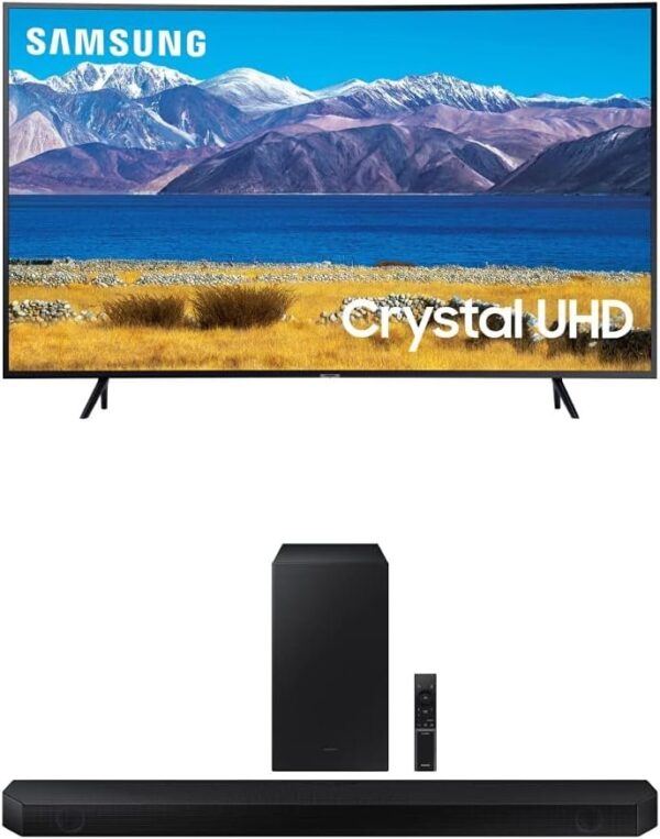 SAMSUNG 55-inch Class Curved UHD TU-8300 Series – 4K UHD HDR Smart TV With Alexa Built-in (UN55TU8300FXZA, 2020 Model) + SAMSUNG HW-Q60B 3.1 ch Soundbar w/Dolby Audio/DTX Virtual:X, 2022