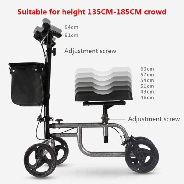 c06d9f56580148858b8074a470edd33c 4 Wheels Knee Scooter Walker, All Terrain Rolling Steerable Adjusted Height Walking Aid with Storage Bags