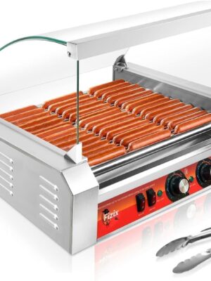 1670W Commercial Hot Dog Rollers,11 Rollers 30 Hotdog Roller Grill,Stainless Steel Hot Dog Machine With Dust Cover,Hot Dog Roller Machine With Dual Temp Control And Led Light/Detachable Drip Tray