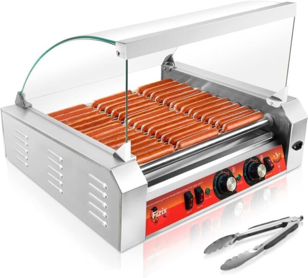 1670W Commercial Hot Dog Rollers,11 Rollers 30 Hotdog Roller Grill,Stainless Steel Hot Dog Machine With Dust Cover,Hot Dog Roller Machine With Dual Temp Control And Led Light/Detachable Drip Tray