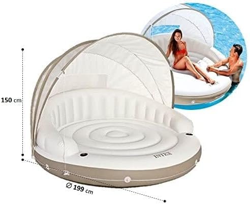 c0ec817450174032aa415d2ab2d56fee INTEX 58292EP Canopy Island Inflatable Pool Float: Comfortable Lounge Surface – Built-In Cup Holders – Detachable Sunshade – 440lb Max Weight Capacity – 78.5′′ x 59′′