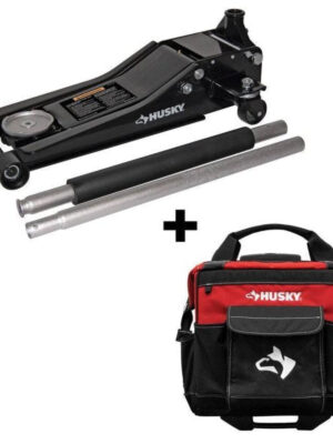 Husky HD0012065014-BD 3-Ton Low Profile Floor Jack with Quick Lift with 14 in. 13 Pocket Rolling Tool Bag