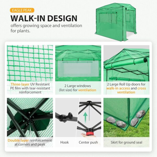 c0f76f189e5f4333bed95988945e685c EAGLE PEAK 6×4 Portable Walk-in Greenhouse, Pop-up Indoor Outdoor Garden Green House, Zippered Door and Windows, PE Cover, White