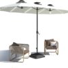 15ft Patio Umbrella with Solar Lights, Large Double Umbrella Outdoor, Rectangle 180”x106” Umbrellas with 156 PCS LED Lights and Crank Handle for Backyard Deck Pool Shade in Black(1.9′′ Pole)