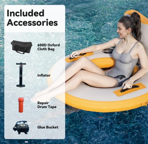 c186b88cc2074c3788e7ff698523ea7a Round Inflatable Floating Dock, Sunchill Float Ring, Hammock Tanning Pool with 4in Woven Fabric, Manual Pump for 1-2 Min Quick Inflate/Deflate, Fits 2-8, Ideal for Lakes, Pools, Oceans