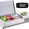 Refrigerated Condiment Prep Station, 135 W Countertop Refrigerated Condiment Station, with 2 1/3 Pans & 4 1/6 Pans, 304 Stainless Body and PC Lid, Sandwich Prep Table with Stainless Guard, ETL