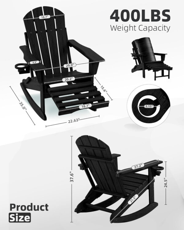 c1f4d70db14d4a23830794baa6912505 Folding Adirondack Rocking Chair,4-in-1 Multifunctional Patio Chair with Retractable Ottoman, Outdoor Chair Wood Texture, Lawn Chair for Porch, Backyard, Pool(Grey)