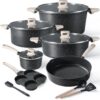 22pcs Pots and Pans Set Nonstick, Cookware Set White Granite Induction Kitchen Cooking Set w/Frying Pans & Saucepans& Grill Pan(PFOS, PFOA Free)