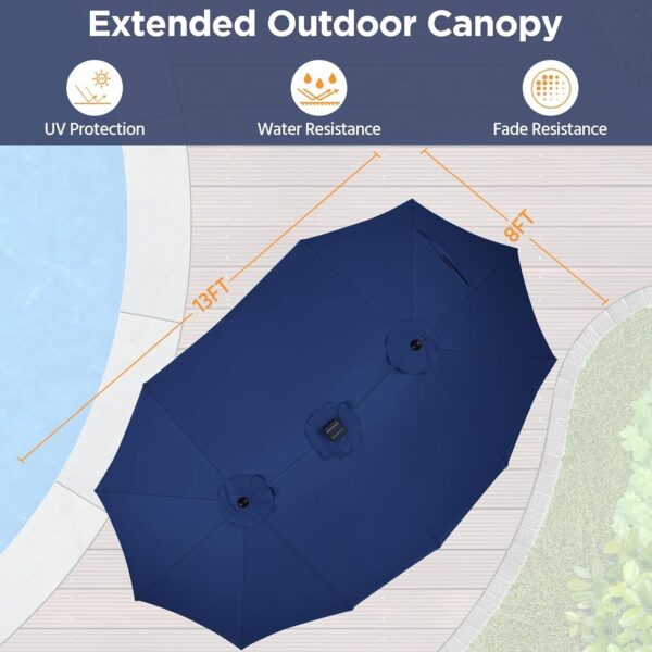 c2374ae5c1d1492bb0a85b2259c7b0bd 15 ft Large Patio Umbrella with Solar Lights Double-Sided Outdoor Rectangle Market Umbrellas with 36 LED Lights/Base Included/Easy Crank for Patio Garden Yard Pool Lawn, Brown