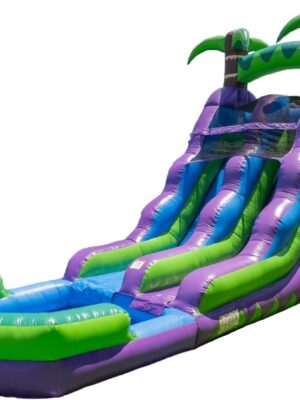 HeroKiddo 16′ Purple Tropical Lightweight Premium Commercial Grade Water Slide Inflatable with Attached Pool for Kids and Adults (with Blower), Wet Dry Use, Summer Fun