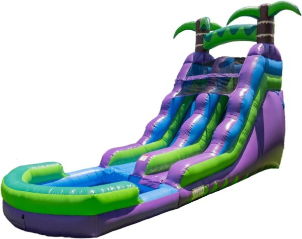 c2497b74be414621a0d4c029056923b6 HeroKiddo 16′ Purple Tropical Lightweight Premium Commercial Grade Water Slide Inflatable with Attached Pool for Kids and Adults (with Blower), Wet Dry Use, Summer Fun