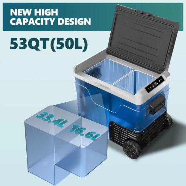 c24c3b61af084c26b77bbe436c8d31e3 12 Volt Refrigerator, 53QT(50L) Electric Cooler, Portable Freezer 12V/24V DC 110-240V AC, 12V Fridge -4°F~68°F, 12V Cooler with Wheels & 2 Baskets for Travel, Truck, Boat, Camping