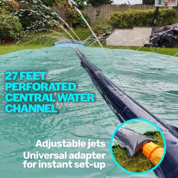 c263aab0d3044c80893231ba37ef8ae9 TEAM MAGNUS 31ft Slip n Slide with 500CL Inflatable Crash pad. Slip and Slide for Kids Ages 8-12 in Heavier, 0.22mm PVC with Adjustable sprinklers (372′′ L x 63′′ W x 10′′ H)