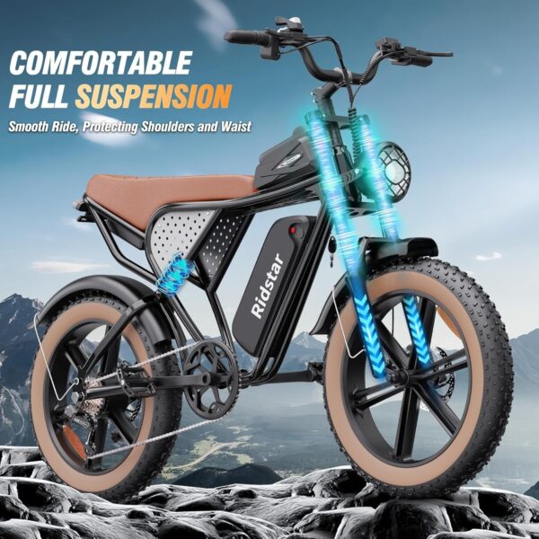 c26c4a8b00984e64beeae56e95c507d5 Electric Bike for Adults Q20, 2000/1500W, 37/30MPH,52V 40AH,48V/20AH E-Bike,30-180 Miles Electric Motorcycle, 20′′ Fat Tire Dirt Bike, UL2849 All Terrain for Mountains, Snow, Sand, Road