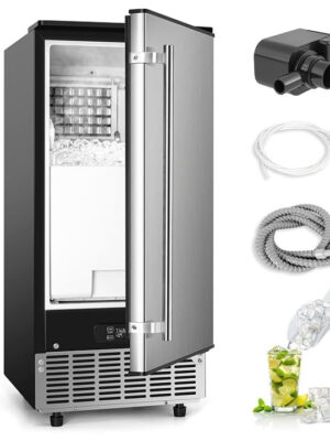 Commercial Under Counter Ice Maker Machine, 80Lbs/Day with 24lbs Ice Storage, Built-in Drain Pump/Automatic Cleaning/Timing Setting/Smart LCD Panel, Ideal for Both Home and Commercial Use