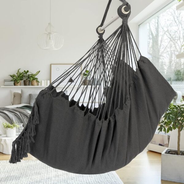 c2a53fdcbdf04daea0fc16f0d741b6d6 Y- Stop Hammock Chair Hanging Rope Swing, Max 500 Lbs, 2 Cushions Included, Large Macrame Hanging Chair with Pocket for Superior Comfort, with Hardware Kit (Beige)