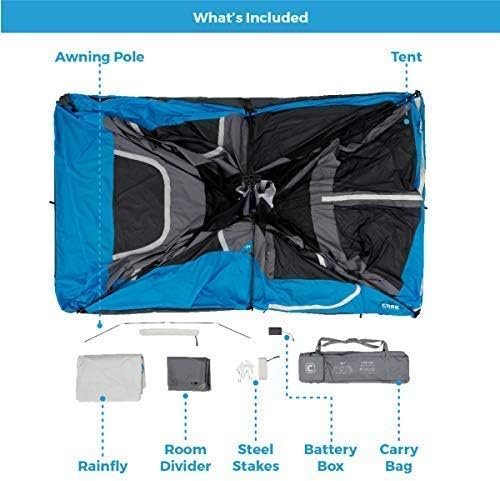 CORE Instant Cabin Tents with LED Lights | 6 Person / 9 Person / 12 Person Family Multi Room Lighted Pop Up Tents for Camping | Included Storage Pockets for Camping Accessories