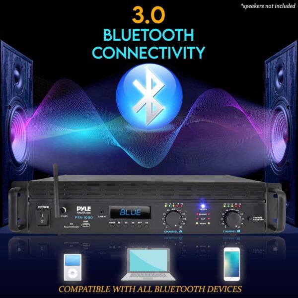 c2d87caeed4a48b78a4cd3b5723f3a83 2-Channel Bluetooth Power Amplifier – 2000W Bridgeable Rack Mount Pro Audio Sound Wireless Home Stereo Receiver w/TRS XLR Input,LCD, Bridge Mode, Cooling Fan – Entertainment Speaker System