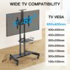 Rolling/Mobile TV Cart with Wheels for 32-82 Inch LCD LED 4K Flat Screen TVs – TV Floor Stand with Shelf Holds Up to 100 lbs, Height Adjustable Trolley Max VESA 600x400mm- PSTVMC05