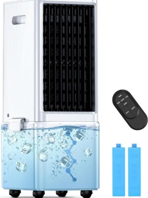 Portable Air Conditioners w/Remote, 4 Modes & 3 Speeds, Waterless Alert System & 2.4-Gal Tank for 20H Cooling, 12H Timer for Auto Off, 3-IN-1 Evaporative Air Cooler for Room Bedroom Home