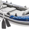 INTEX Excursion Inflatable Boat Series: Includes Deluxe 54in Boat Oars and High-Output Pump – SuperTough PVC – Adjustable Seats with Backrest – Fishing Rod Holders – Welded Oar Locks