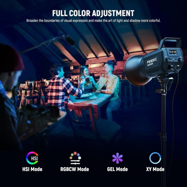 130W RGB LED Video Light APP/2.4G Control 17 Effects, 2500-7500K 19800lux/1m COB Continuous Lighting Output with CRI97/TLCI98 4 Dimming Curves, Spotlight for Studio Shoots, FS150C